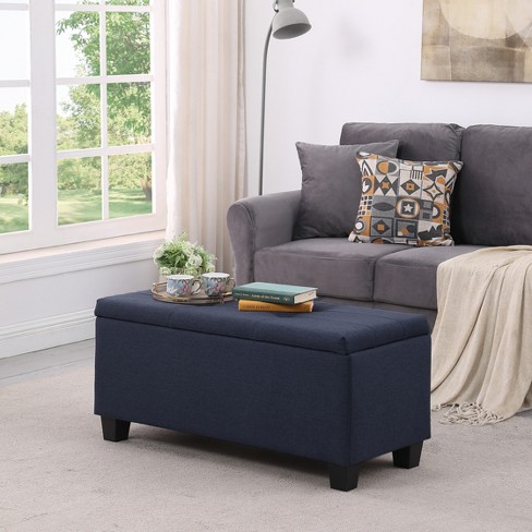 3 In 1 Linen Tufted Storage Ottoman Bench Set Dark Blue Modernluxe Target