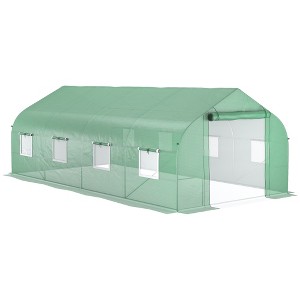 Outsunny Tunnel Greenhouse Large Walk-In Warm House Deluxe High GardenHot House with Roll Up Windows & Roll Up Door, Steel Frame - 1 of 4