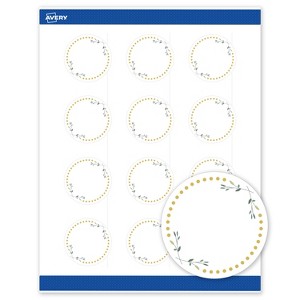 Avery 2" Round Labels, Matte, Green Florals w/ Gold Dots, 120ct - 1 of 4
