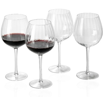 Slickblue Balloon Bowl Design Ribbed Optic Wine Glasses - 23 oz - Set of 4