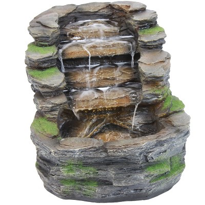 Shale Falls Gray Polyresin Outdoor Fountain with LED Lights