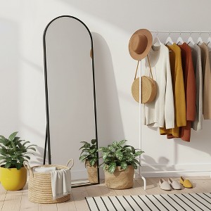 MAYEERTY 64 inch Full Length Mirror Aluminum Ally Frame with Stand Floor Mirror for Living Room Black - 1 of 4