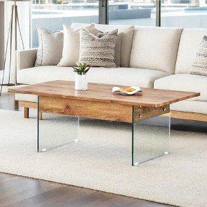 KTMBDW Wooden Coffee Table, Lift Top Coffee Table with Hidden Compartment, Lift Tabletop Dining Table with TemperedGlass Legs for Living Room - 1 of 4