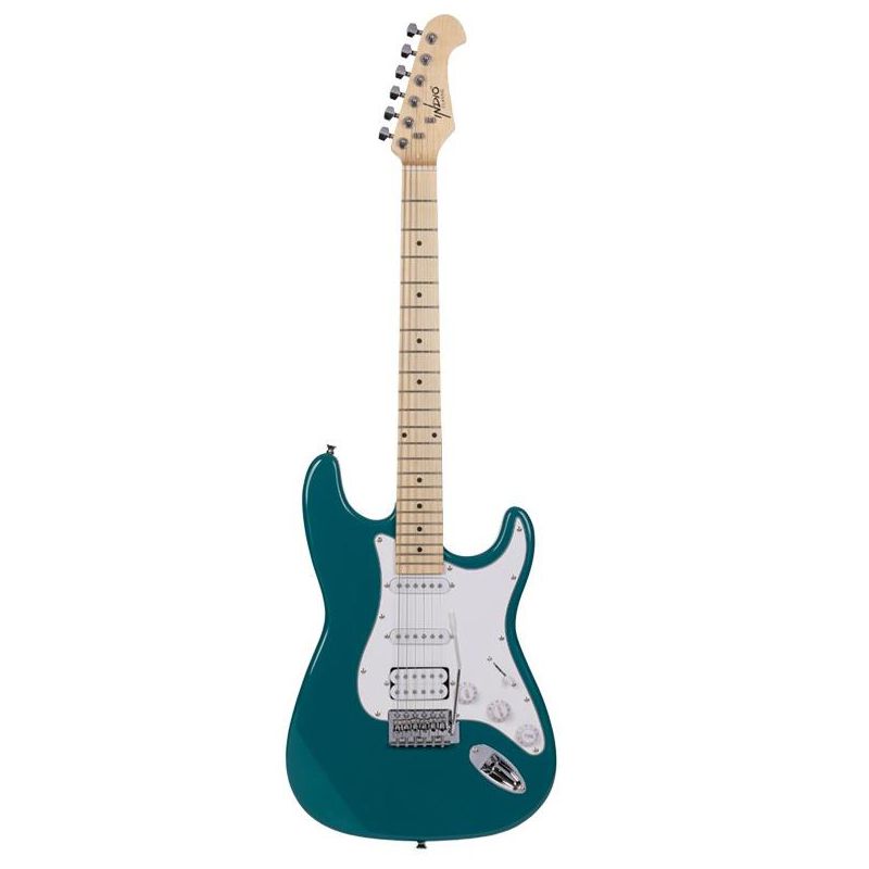 Monoprice Cali Classic HSS Electric Guitar with Gig Bag - Metallic Teal Body, White Pickguard, Maple Fingerboard - Indio Series, 1 of 7