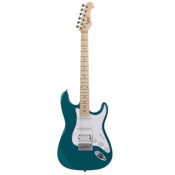 Monoprice Cali Classic HSS Electric Guitar with Gig Bag - Metallic Teal Body, White Pickguard, Maple Fingerboard - Indio Series