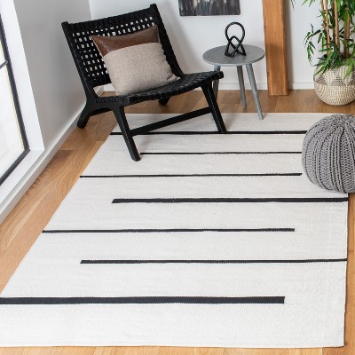 Ivory & Black Hand-Crafted Cotton Flat Weave Reversible Rug