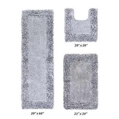 Shaggy Border Collection 3-Piece Bath Rug Set 100% Cotton Tufted Weave Ruffle Border Pattern Bathroom Rug for Machine Washable Bathmat