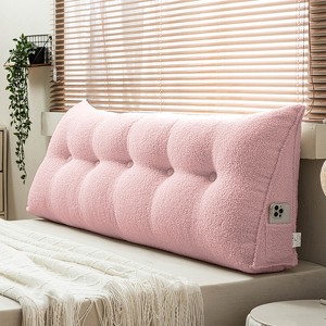 Soft Wedge Teddy Velvet Headboard Pillow w/ Side Pocket - PP Cotton Filled, Triangular Backrest Cushion for Dorm Bed - 1 of 4