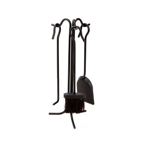 Panacea 4 Piece 18 Inch Steel Fireplace Tool Set with Brush, Shovel, Poker, and Stand for Wood Stoves and Small Fireplaces, Black - 1 of 4