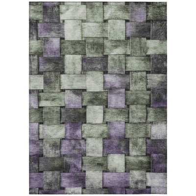 Sage And Purple Striped Washable Indoor Outdoor Area Rug