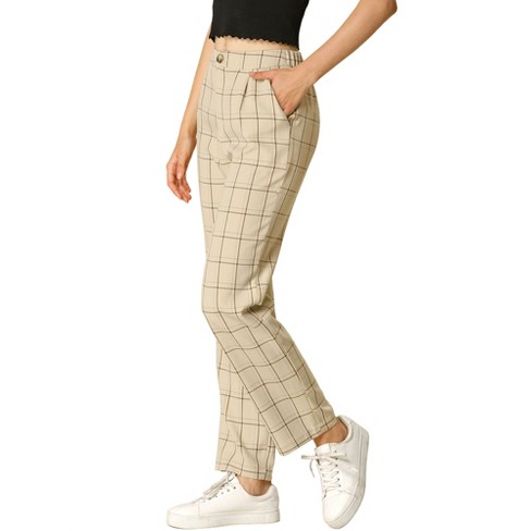 Allegra K Women's Plaid Tartan High Waisted Button Casual Pants