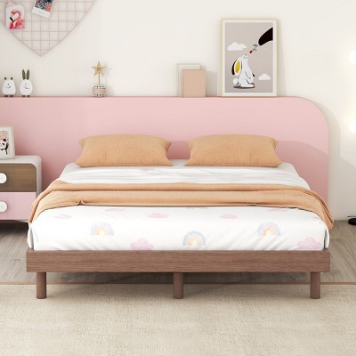 FURNIinspire Beds Modern Minimalist Full Size Bed Frame Floating Platform Bed, Bedroom Furniture, No Box Spring Needed, Brown, 77.6"*56.1"*10.4"