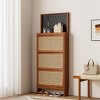Mid-Century Modern Rattan Shoe Cabinet with Pegboard, 24.9"W Narrow Flip Up Shoe Organizer for Entryway-3irtyhousy - 2 of 4