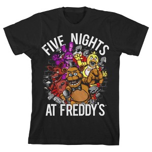 Seven Times Six Five Nights At Freddy's Shirt Boy's Chica Foxy Bonnie Short Sleeve Tee Black - 1 of 3