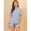 Allegra K Women's Floral Chiffon Casual Round Neck Flutter Sleeve Blouse - 3 of 4