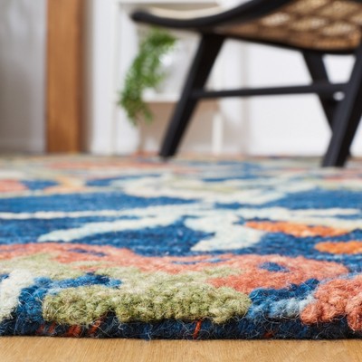Aspen Chic Southwestern Blue/Orange Wool 5' Square Area Rug