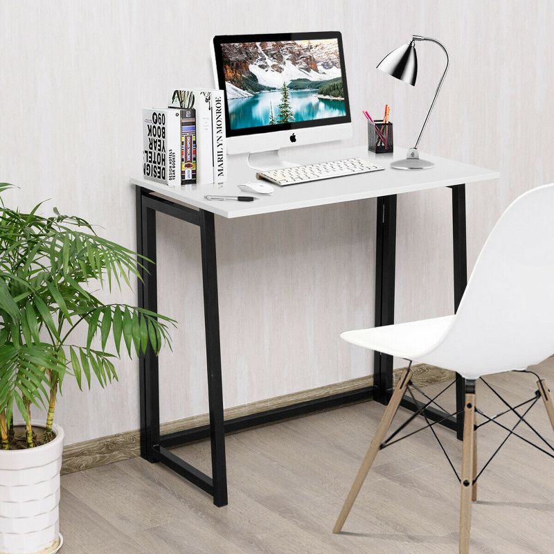 Costway Foldable Computer Desk Home Office Laptop Table Writing Desk Study Table Natural/White/Brown/Black, 4 of 11