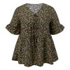 Women's Plus Size Ditsy Floral Tie Front V Neck Ruffle Sleeve Summer Casual Babydoll Blouses - GRACE & GRANDEUR - 4 of 4