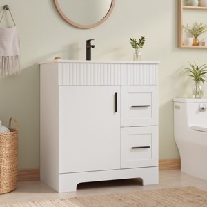 EROMMY 30" Single Bathroom Vanity With Ceramic Top And Faucet, Bathroom Vanity With Drawers And Cabinet - 1 of 4
