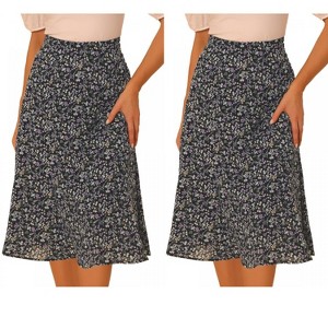 INSPIRE CHIC Women's Print Floral Peasant Elastic Waist A-Line Midi Skirts 2 Packs - 1 of 4