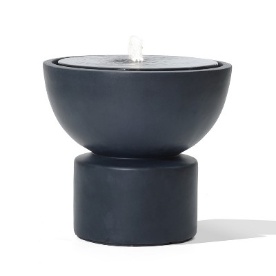 LuxenHome 19" Round Water Fountain Outdoor, Modern Garden Waterfall with Lights for Patio, Yard, and Garden Decor, Drak Gray