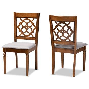 2pc RenaudFabric and Wood Dining Chairs Set Gray/Walnut/Brown - Baxton Studio: Oak Construction, Foam-Padded, Cut-Out Back Design