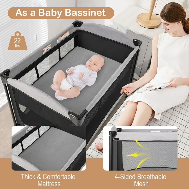 Babyjoy 5 in 1 Portable Baby Playard Nursery Center with Cradle & Storage Basket, 2 of 11