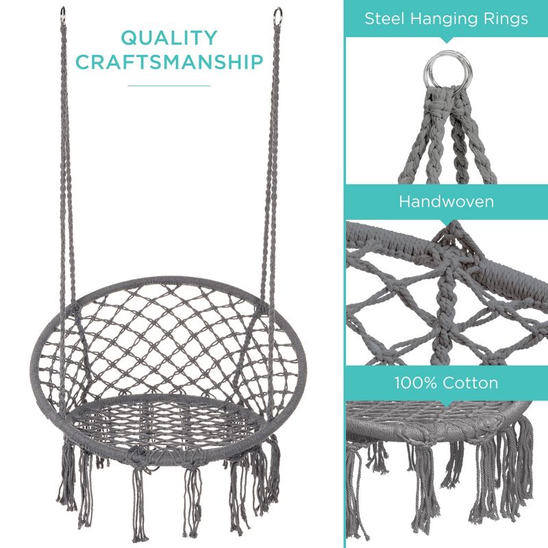 Best Choice Products Handwoven Cotton Macramé Hammock Hanging Chair Swing for Indoor & Outdoor Use w/ Backrest, 6 of 11