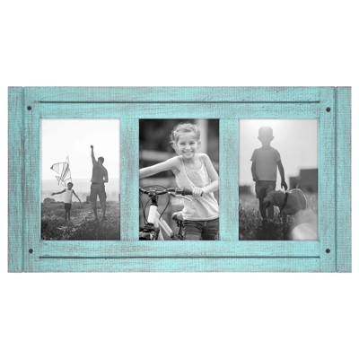 Americanflat 6x8 Rustic Picture Frame in Turquoise Blue with Textured Wood  and Polished Glass - Horizontal and Vertical Formats for Wall and Tabletop