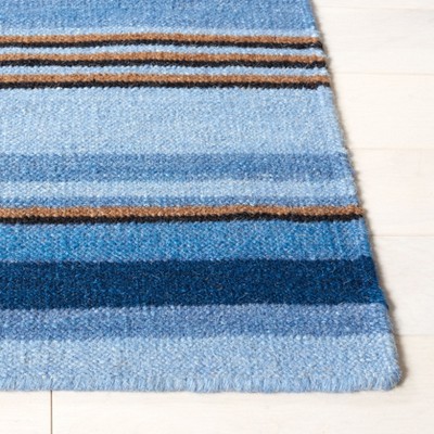 Hand-Woven Coastal Stripe Blue Wool 6' x 9' Area Rug
