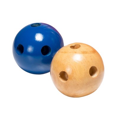 Red and Natural Wooden Lawn Bowling Game Set with Mesh Bag