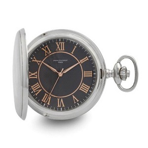 Black Bow Jewelry Charles Hubert Chrome Finish Grey Dial Quartz Pocket Watch - 1 of 4