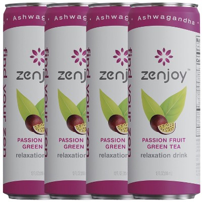 Zenjoy Passion Fruit Green Tea Relaxation Drink - Calming Drink with Ashwagandha, Lemon Balm & L-Theanine for Enhanced Focus - 12oz Cans