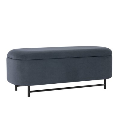 Ellipse Blue Velvet Storage Bench with Metal Legs