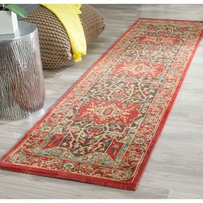 Elegant Red Traditional 26'' x 10' Synthetic Runner Rug