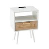 LIVAREEmlen 15.7" Rattan End Table with Power Outlet & USB Ports, Modern Nightstand with drawer and wood legs, side table for living room, white - 4 of 4