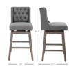 Bar Height Bar Stools Set of 2, 180 Degree Swivel Barstools with Solid Wood Footrests and Button Tufted Design, 30" Seat Height Bar Chairs - 3 of 4