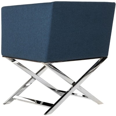Navy Chrome Transitional Director's Accent Chair in Leather
