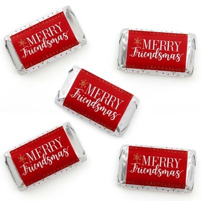 Big Dot of Happiness Red and Gold Friendsmas - Mini Candy Bar Wrapper Stickers - Friends Christmas Party Small Favors - 40 Count