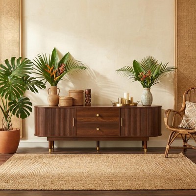JVNOXK Mid-Century Grooved Media Console 66.9 Inch, Sliding