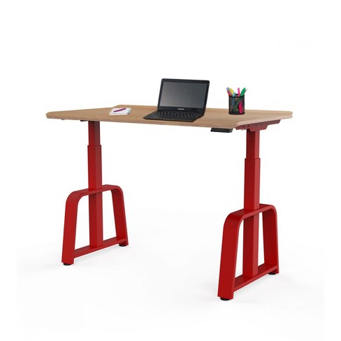 Stand Up Desk Store Programmable Electric Ergonomic Standing Desk brick Red Frame natural Oak Desktop 48 Wide Target