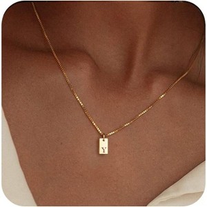 Personalized Initial Necklace: 14K Gold Plated Dainty Letter Name Pendant for Women, Custom Tag Jewelry - 1 of 4