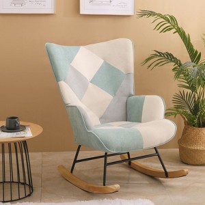 CAVINAS Linen Fabric Glider Rocking Chair with High Backrest,Upholstered Rocking Chairs,Nursery Accent Chair for Bedroom - 1 of 2