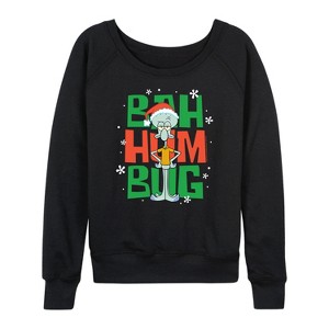 Women's - SpongeBob SquarePants - Squidward Bah Humbug Lightweight French Terry Wide Neck Long Sleeve Shirt - 1 of 4