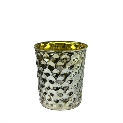 Northlight Set of 4 Yellow and Silver Hammered Mercury Glass Decorative Votive Candle Holders 4"