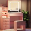 Vanity Desk with Mirror, Makeup Vanity Desk with Sliding Lighted Mirror, Power Outlet, Dressing Table with 4 Drawers, Storage Shelves & Stool - 4 of 4