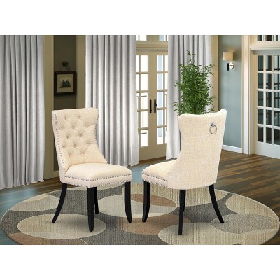 East West Furniture DAP2F23 Dallas Parson Kitchen Chairs - Button Tufted Nailhead Trim Beige Red faux Leather  Dining Chairs, Set of 2, linen white