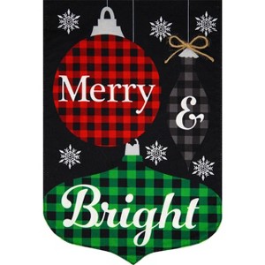 Checkered Ornaments Christmas Burlap Garden Flag Merry & Bright 18" x 12.5" Briarwood Lane - 1 of 4