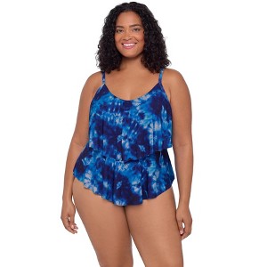 Trimshaper Women's Ronnie Two Tier Ruffle Plus Tankini Swimsuit Top - 1 of 3
