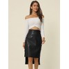 INSPIRE CHIC Women's High Low Hem Belted High Waist Side Button Decor Faux-Leather Skirt - 3 of 4